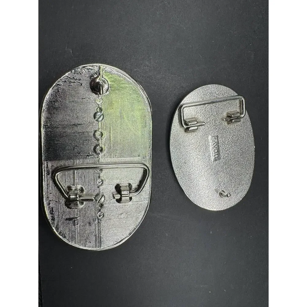 Lot of 2 Vintage Avon Silver Tone Belt Buckles Saddle and Dog Portrait Design